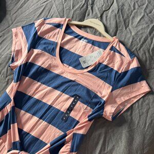 Land's End Peachy Pink and Blue Rugby Striped T-Shirt Dress NWT - XL